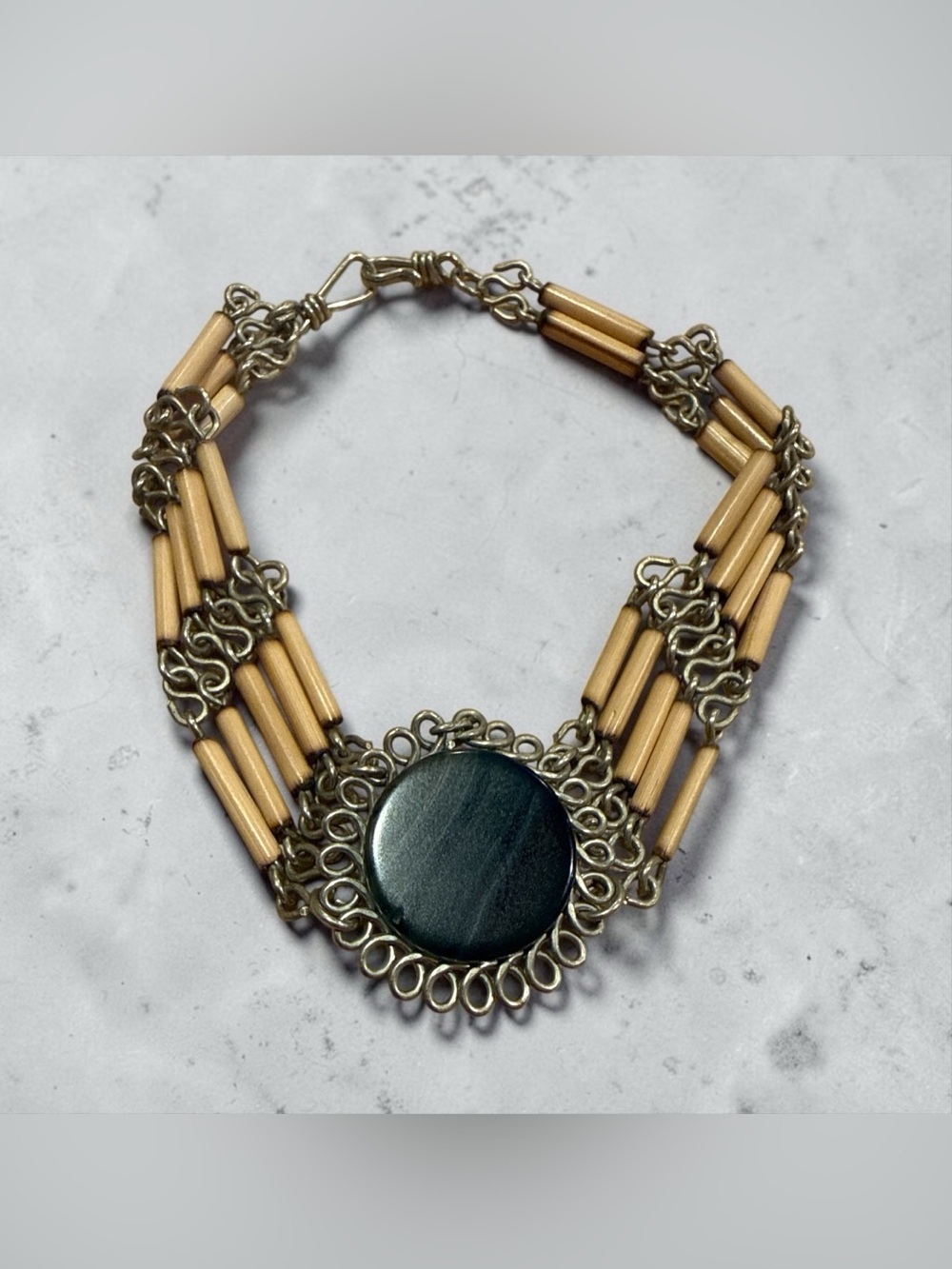 Handcrafted Beige and Black Statement Bracelet